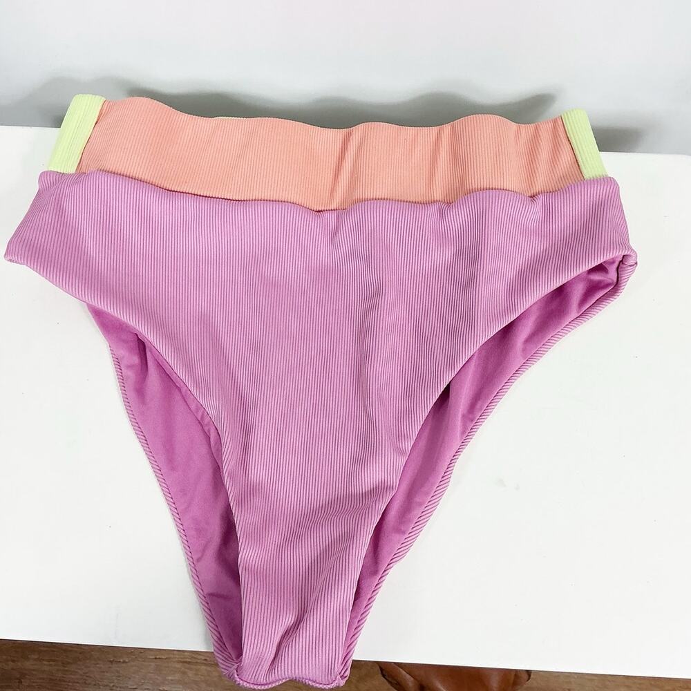 Infamous Swim x Erica Shaw Bikini Set Pink Orange Neon Colorblock Two Piece XXL - Picture 2 of 9